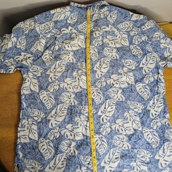 Op Tropical Palm Leaves Hawaiian Print Camp Shirt Men's Large Blue - Picture 8 of 11